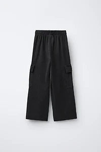 WASHED EFFECT WIDE LEG CARGO PANTS