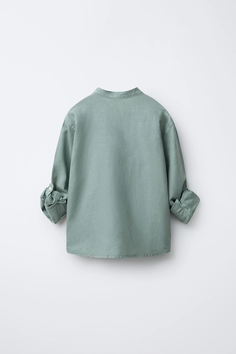 MANDARIN COLLAR LINEN AND COTTON SHIRT