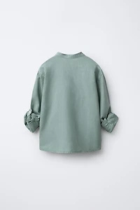 MANDARIN COLLAR LINEN AND COTTON SHIRT