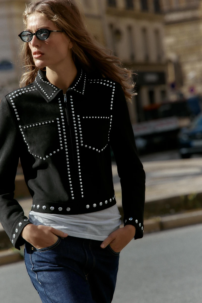 FAUX SUEDE STUDDED JACKET