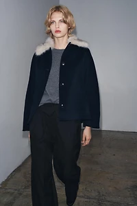 ZW COLLECTION WOOL BLEND FAUX FUR COLLAR JACKET