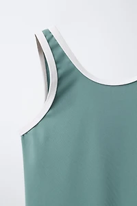 AGES 6-14/ CONTRASTING PIPING SWIMSUIT
