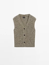Mouliné knit V-neck vest