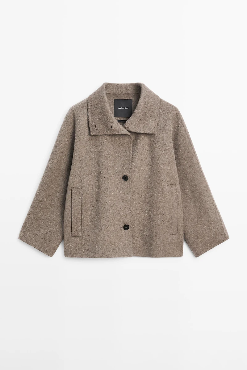 Manteau mi-long à col montant en laine mélangée