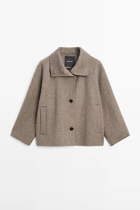 Manteau mi-long à col montant en laine mélangée