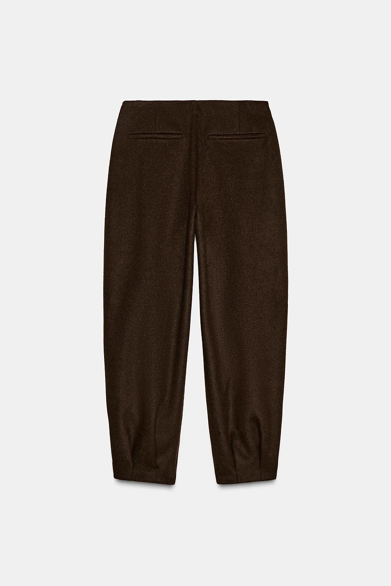 WOOL BARREL PLEATED PANTS