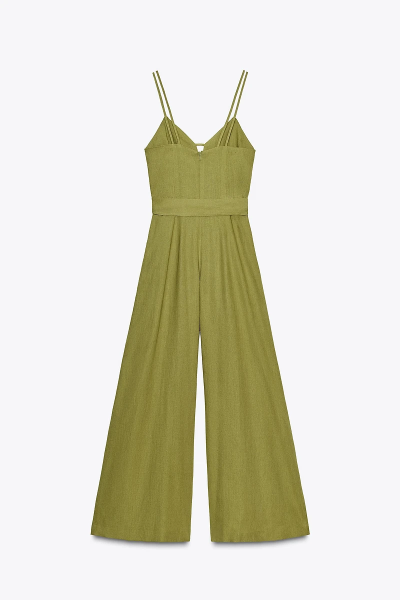 WIDE-LEG STRAPPY LINEN JUMPSUIT
