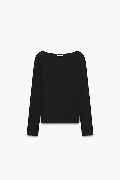COTTON BOAT NECK T-SHIRT