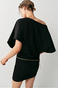 SHORT DRAPED BELTED DRESS