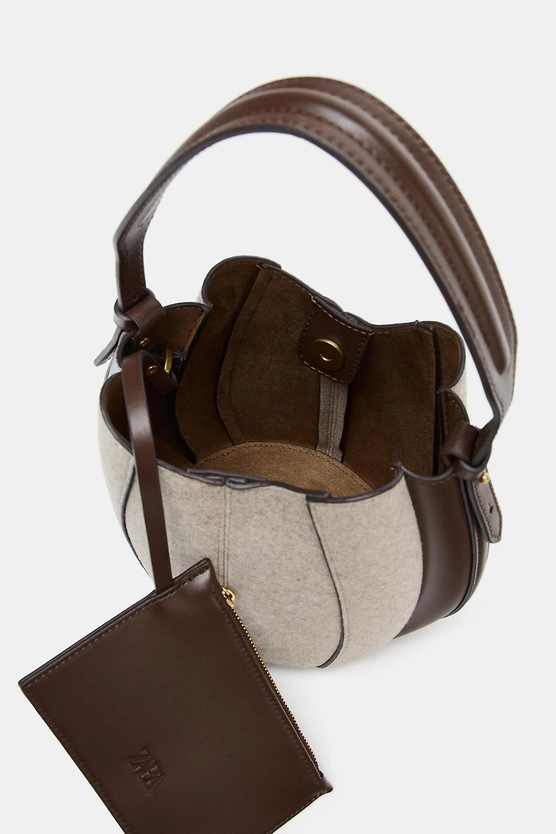 TOPSTITCHED FABRIC BUCKET BAG