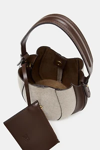 TOPSTITCHED FABRIC BUCKET BAG