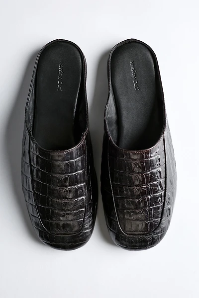 Mules en cuir façon croco
