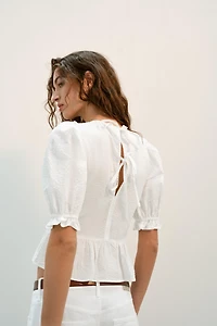 SMOCKED PLAID TOP