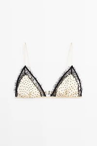 Lace-trimmed polka dot triangle bra