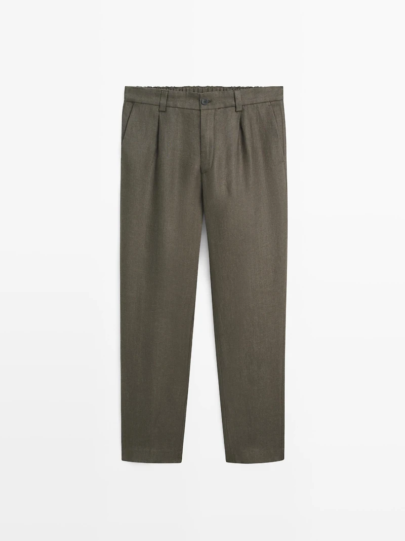 Linen trousers with herringbone detail