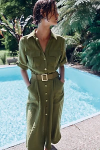 BELTED MIDI SHIRT DRESS