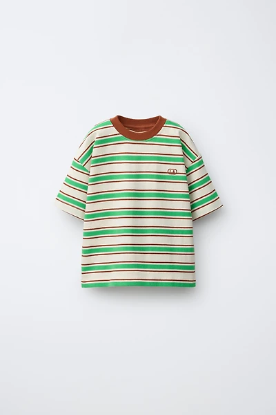 EMBROIDERED LOGO STRIPED T-SHIRT
