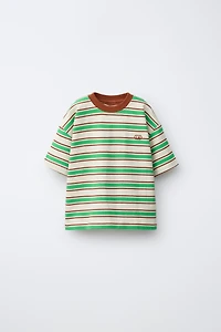 EMBROIDERED LOGO STRIPED T-SHIRT