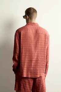 RELAXED FIT CHECKERED LINEN-COTTON JACQUARD SHIRT