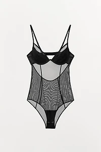 SEMI-SHEER PLEATED BODYSUIT