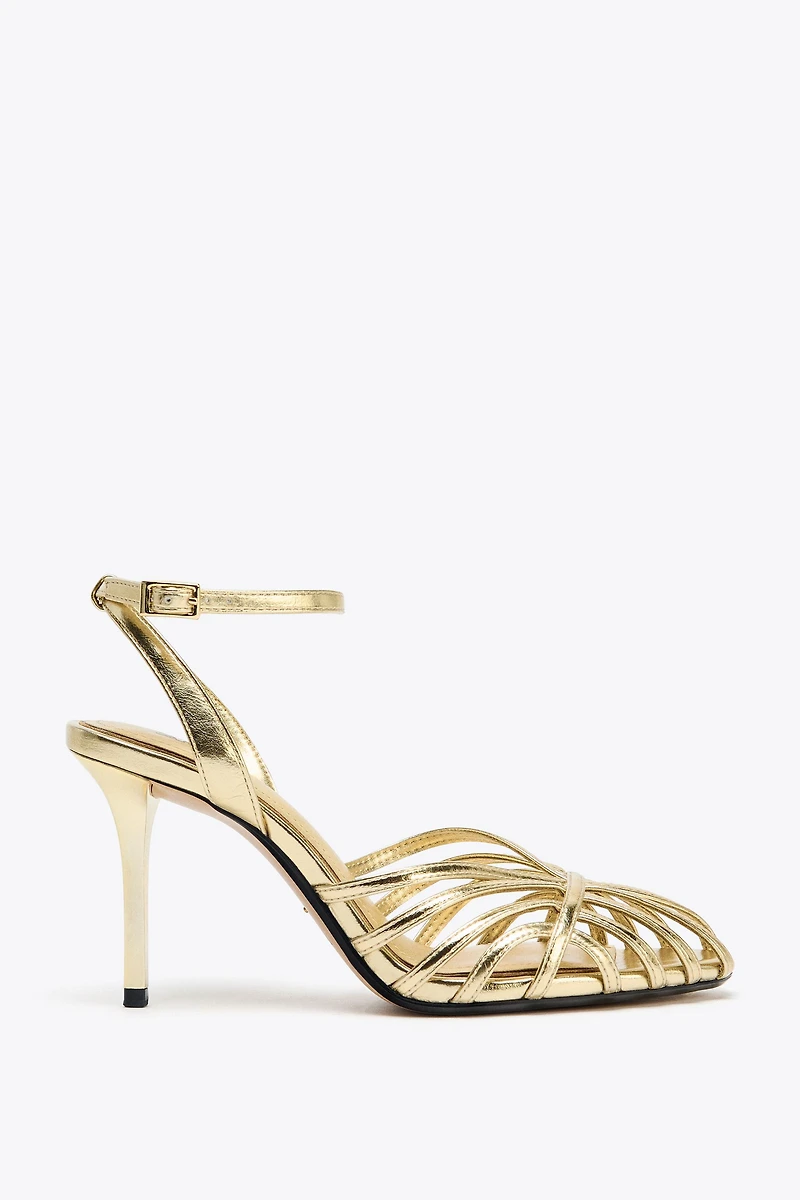 METALLIC EFFECT HEELED FISHERMAN SANDALS