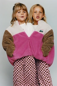 COLOR BLOCK FLEECE JACKET WITH LABEL