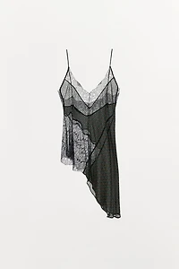 PRINTED 100% VISCOSE ASYMMETRIC LACE TOP