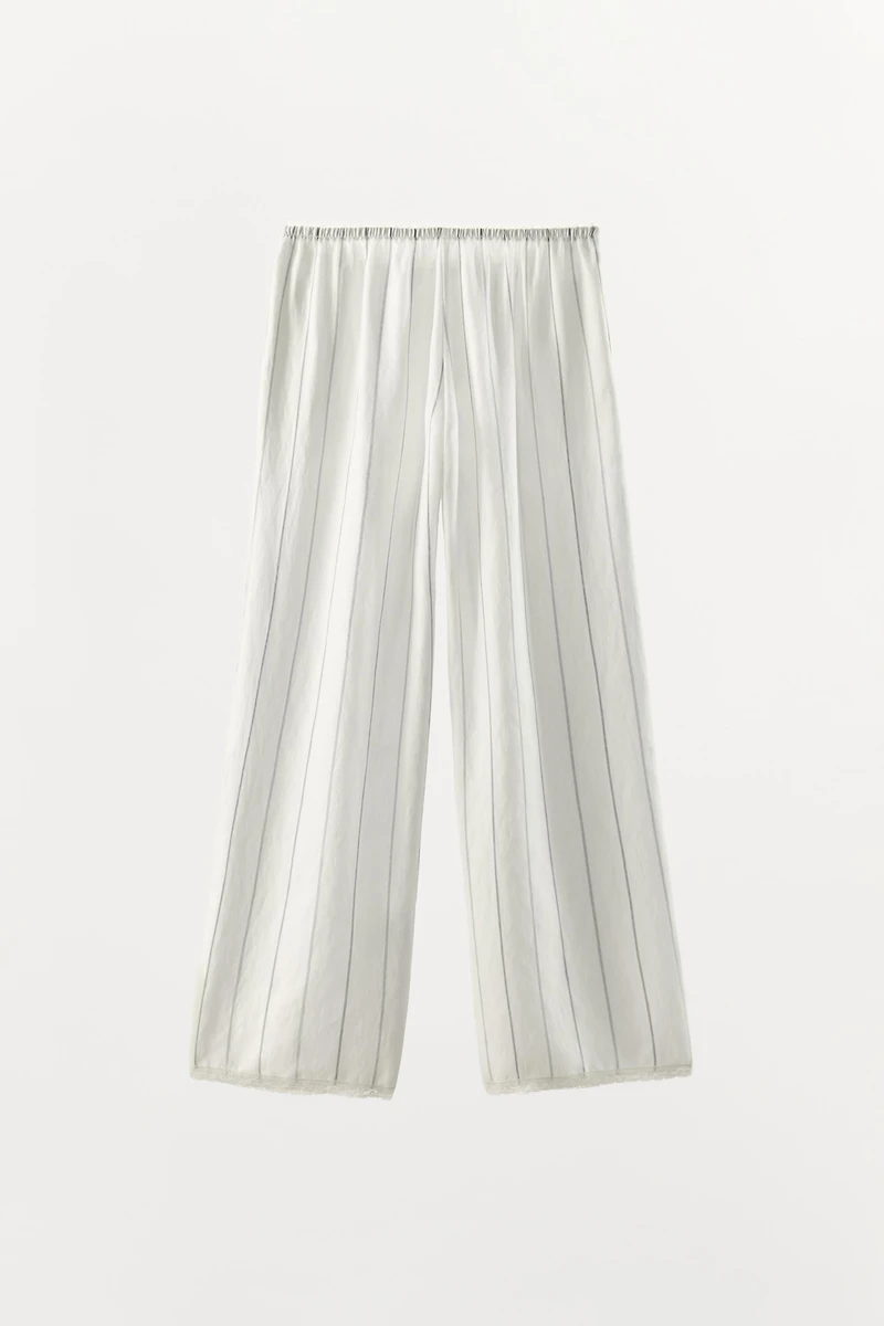 LACE TRIM STRIPED PANTS