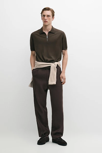 Wool blend zip-detail polo shirt