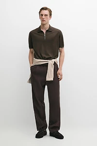 Wool blend zip-detail polo shirt