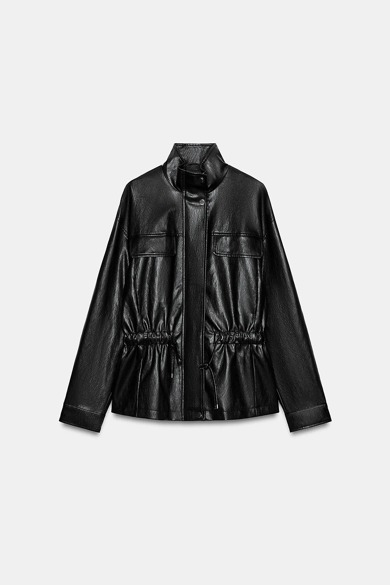 BLOUSON MATIÈRE SYNTHÉTIQUE COL MONTANT