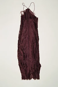 FRINGED LACE HALTER DRESS