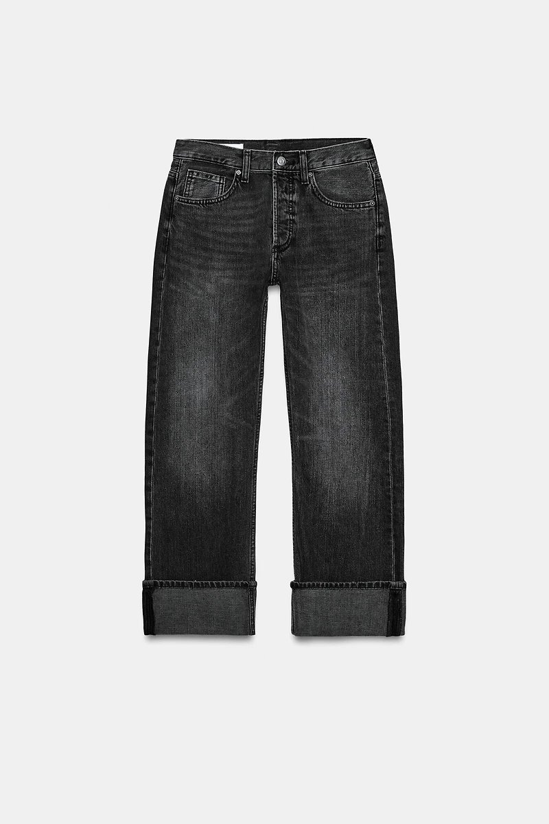 TRF MID-RISE FOLD-UP STRAIGHT LEG JEANS