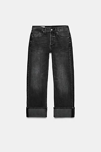 TRF MID-RISE FOLD-UP STRAIGHT LEG JEANS