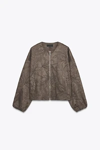 EMBROIDERED FAUX SUEDE BOMBER JACKET