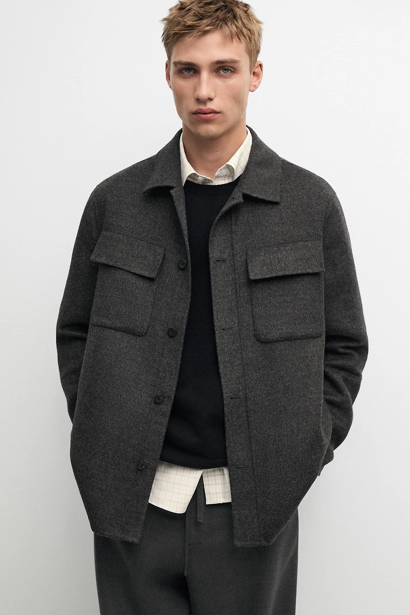 Wool blend overshirt with pocket detail