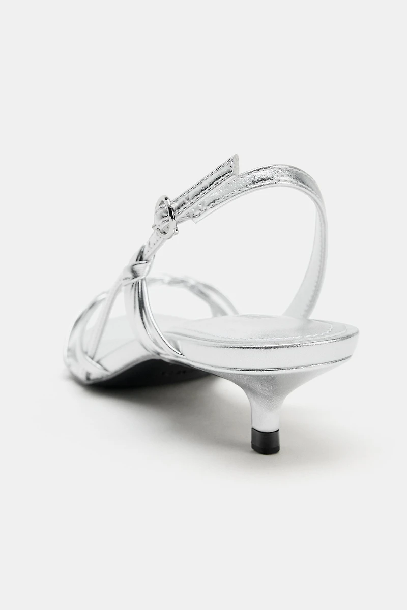 METALLIC KITTEN HEEL SANDALS