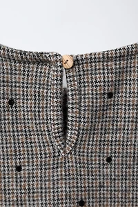 HOUNDSTOOTH FLOCKED POLKA DOT BOW DRESS