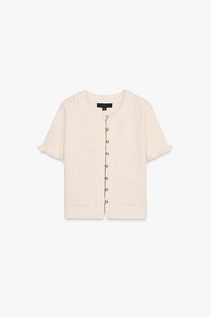 RUFFLED KNIT CARDIGAN