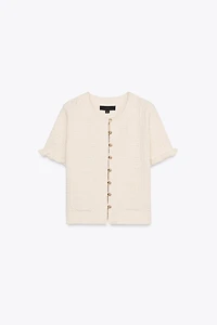 RUFFLED KNIT CARDIGAN