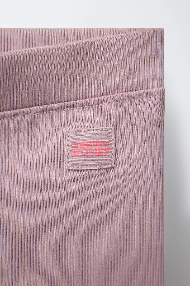 LABEL DETAIL RIBBED LEGGINGS