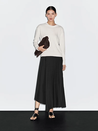 Denim midi skirt with plank detail