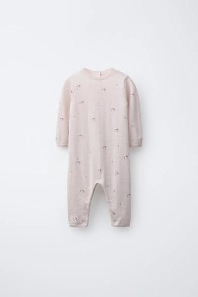 100% MERINO WOOL BIRD PRINT LONG JUMPSUIT