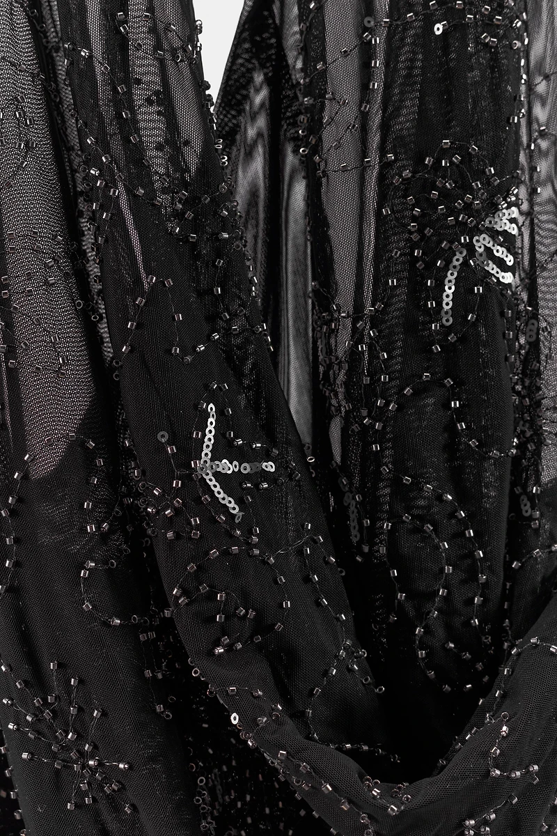 EMBROIDERED BEADED HALTER TOP