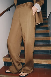 LINEN BLEND STRAIGHT LEG PANTS