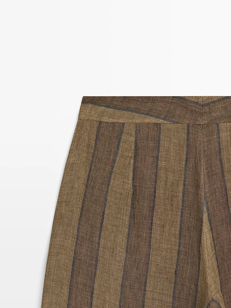 Striped linen wide-leg trousers