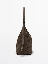 Split suede leather bucket bag