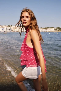 RUFFLED POLKA DOT HALTER TOP