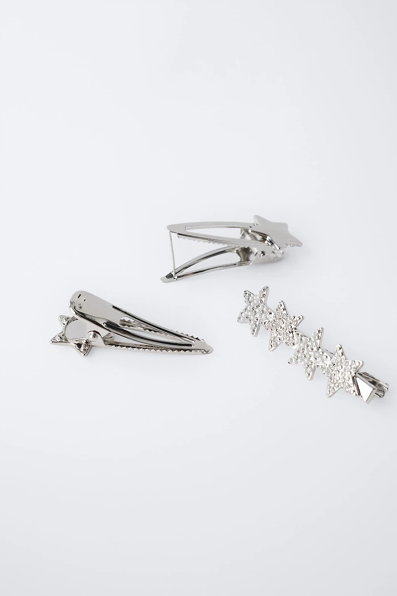 PACK OF THREE SPARKLY STAR HAIR CLIPS