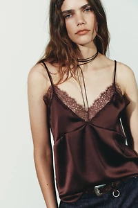 SATIN EFFECT LACE TOP